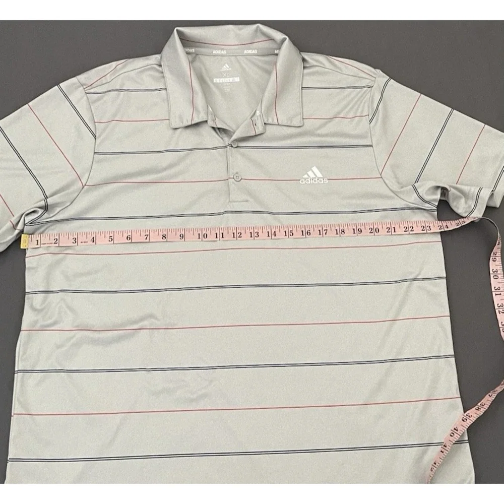 ADIDAS Golf Polo Shirt Men's Size XL Silver Grey Striped Activewear Short Sleeve